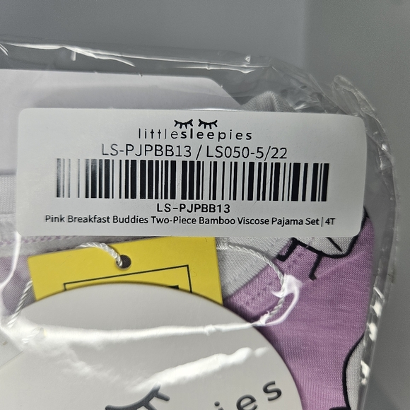 Little Sleepies Pink Breakfast Buddies Two-piece Pajama Set 4T New In Packaging. - Picture 4 of 5